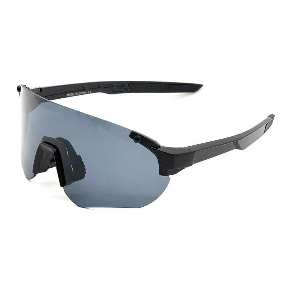 Mens Matte Black Rimless Shield Sunglasses Sport Cycling Wrap Around‎ Smoke Lens